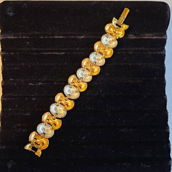Monet Wide Link Two-Tone Gold Silver Bracelet Vintage 7 1/2"-Item #712 - Picture 5 of 5